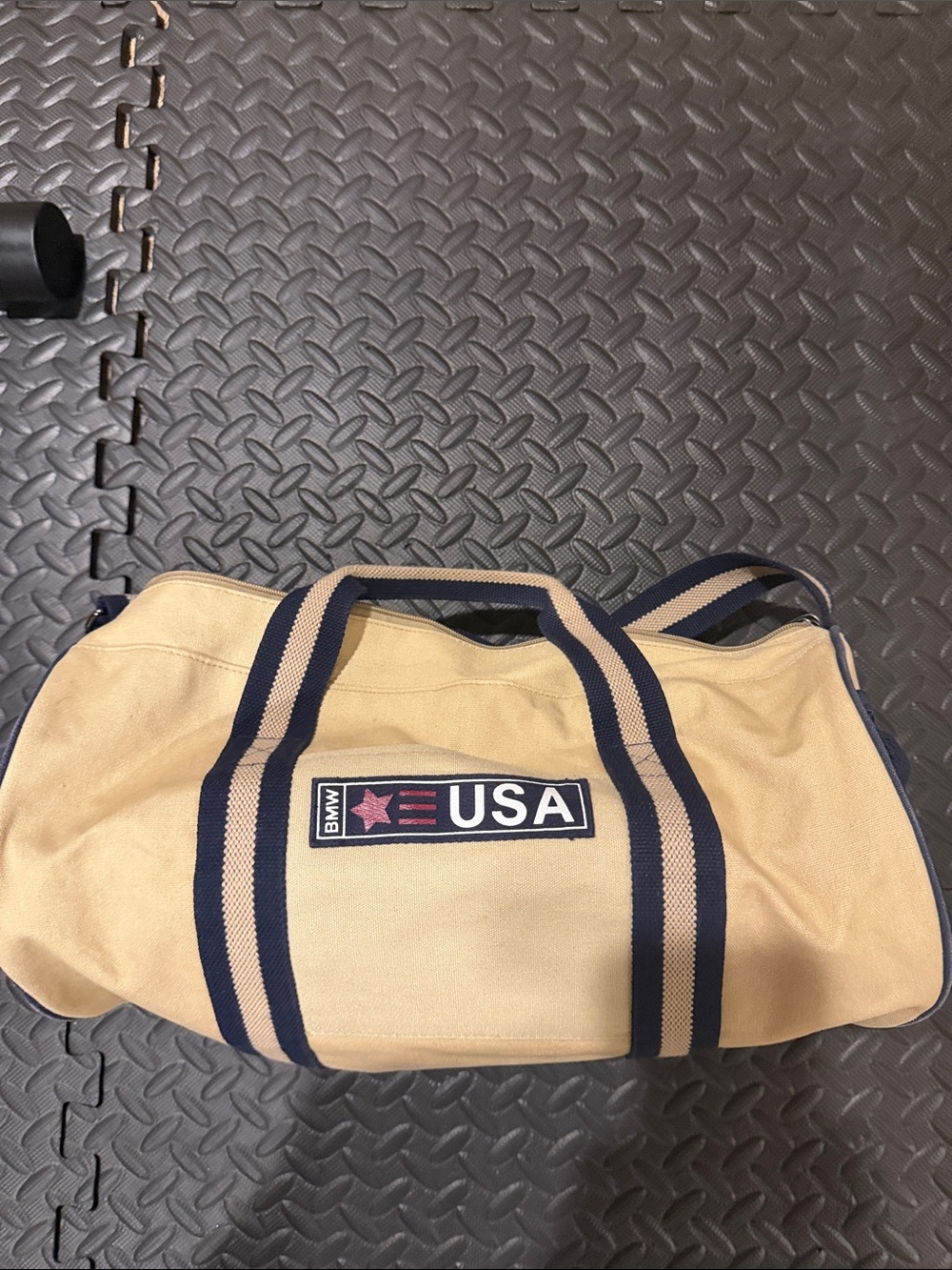 BMW Canvas Tote Bag in Beige with Navy Accents